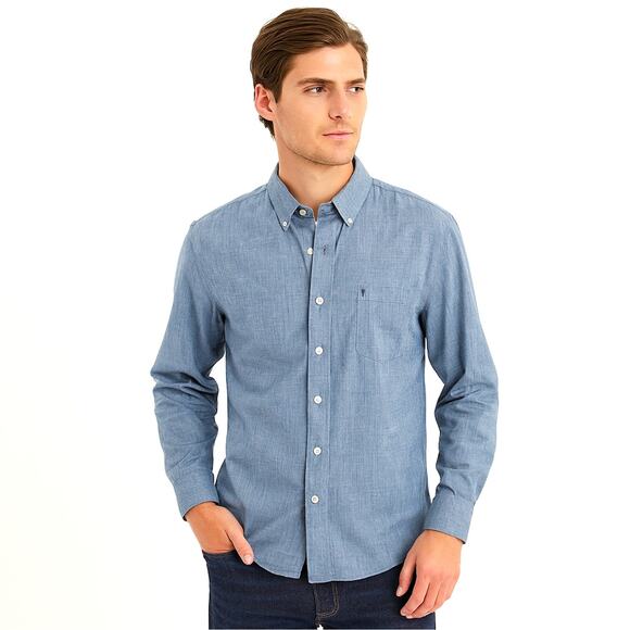 IZOD Button-Up Shirt Men's XL Blue Long Sleeve Collared Preppy 100% Cotton - Picture 1 of 8